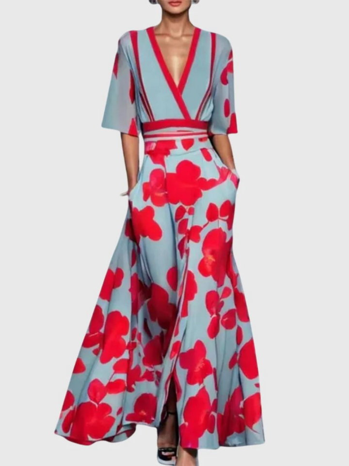 Candice | Elegant Floral Spring V-Neck Dress