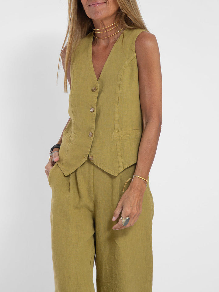 Lauren | Sleeveless V-Neck Vest &amp; Wide-Leg Trousers Set