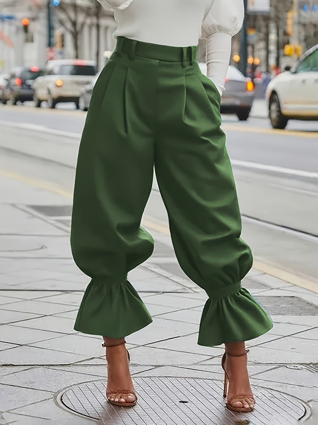 Maren | Ruffled-Hem Wide-Leg Trousers
