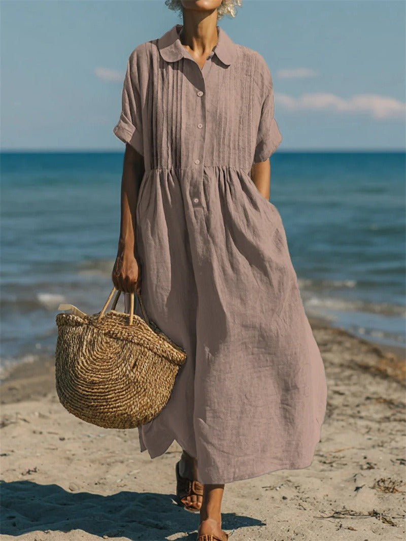 Rosemary | Pleated Collared Maxi Dress