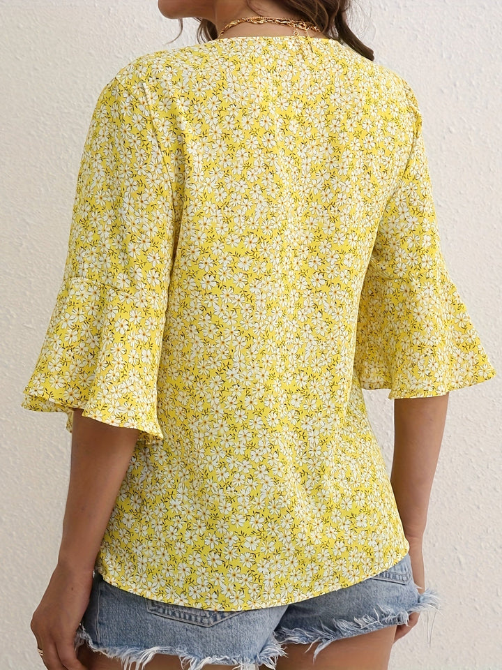 Lorraine | Floral Ruffle-Sleeve Blouse