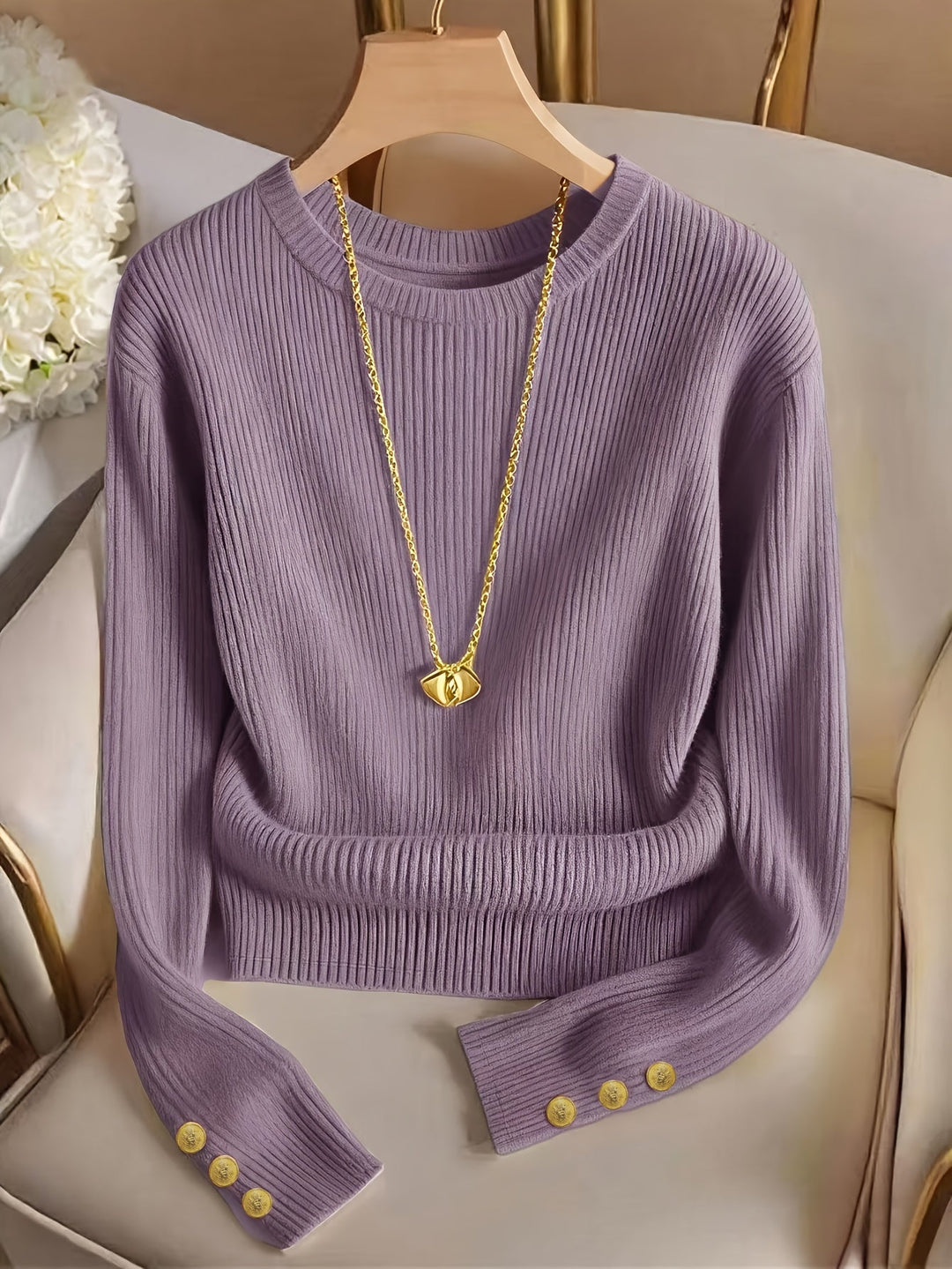 Gretchen | Ribbed Button-Cuff Jumper