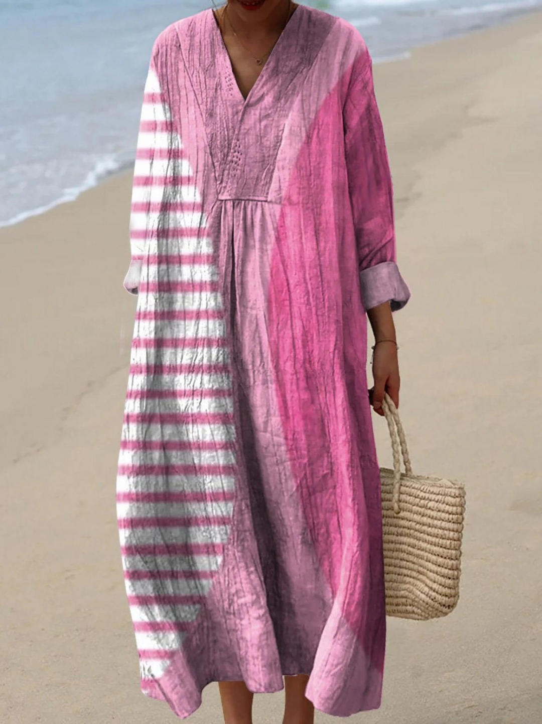 Evette | Stylish Abstract Flamingo Pink Dress