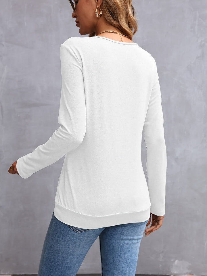 Kathryn | Side-Button V-Neck Long Sleeve Top