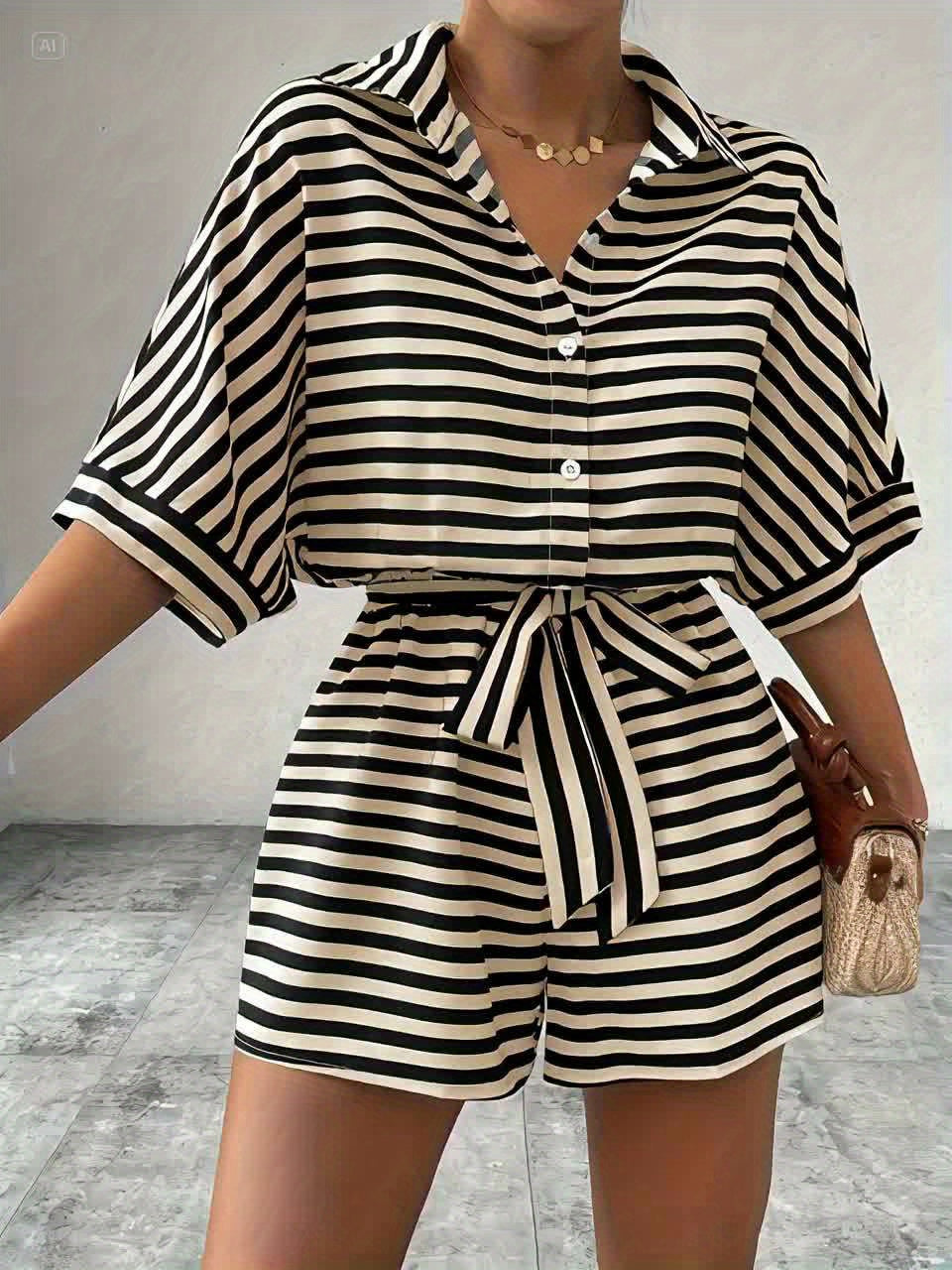 Renata | Belted Striped Romper