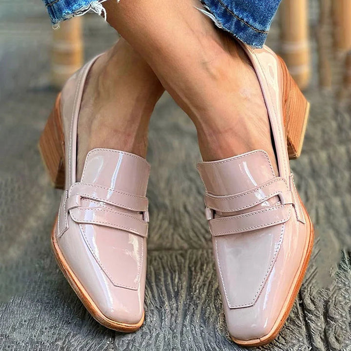 Micah | Elegant Wide Heel Shiny Mocassins