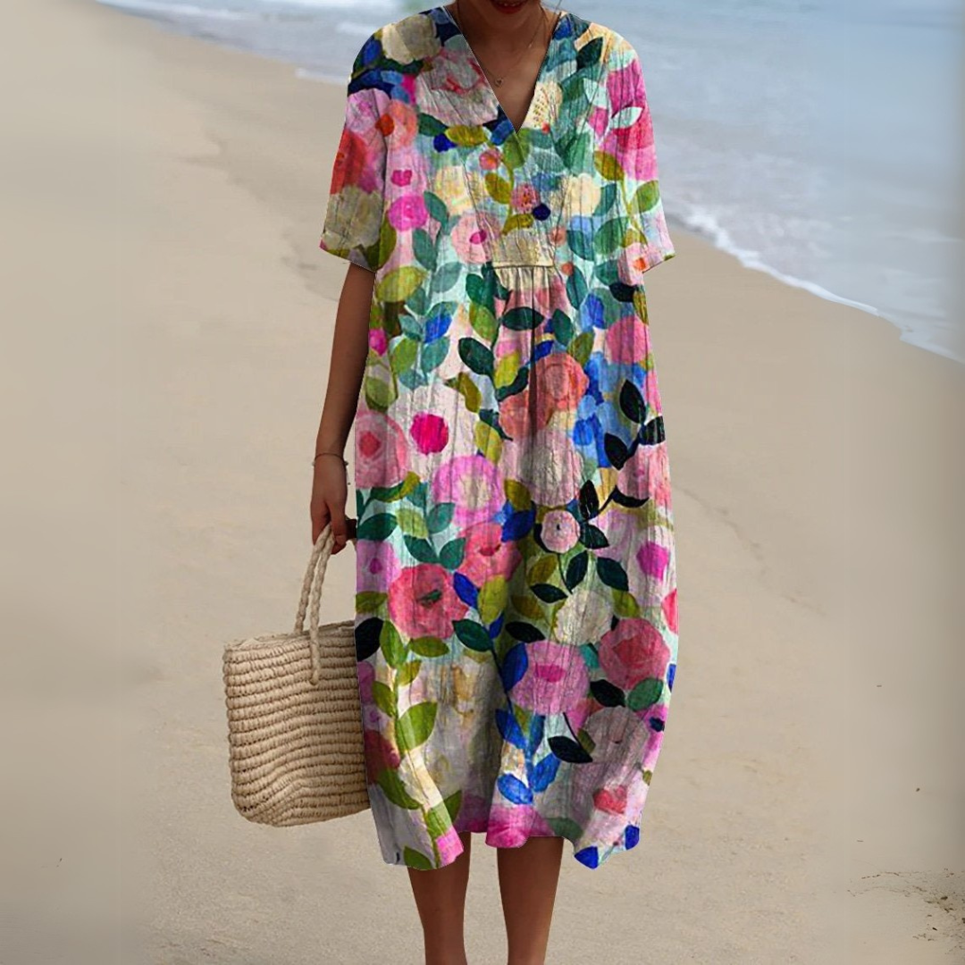 Stella | Elegant Floral V-Neck Dress