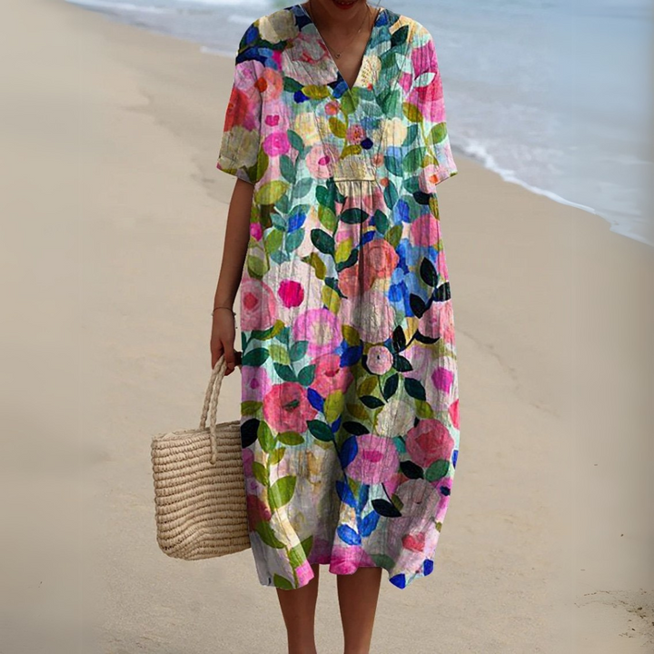 Stella | Elegant Floral V-Neck Dress