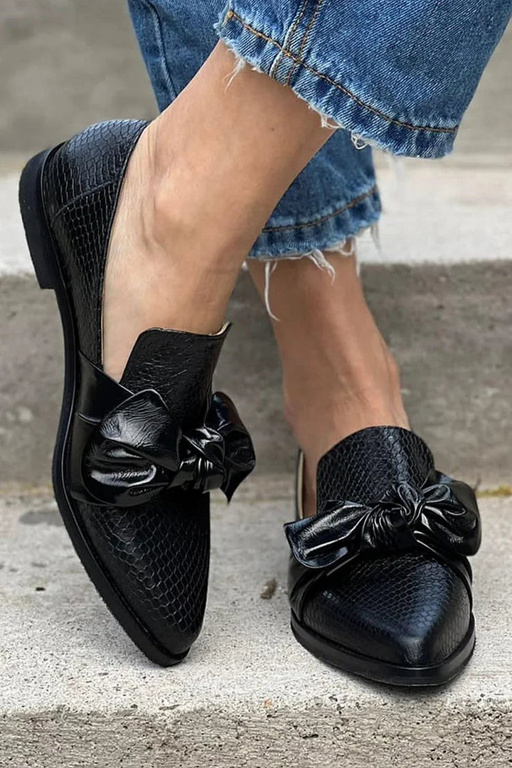 Casey | Elegant Shiny Bow Black Loafer