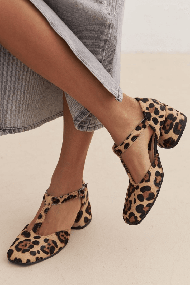 London | Stylish Leopard T-Strap Block Heels