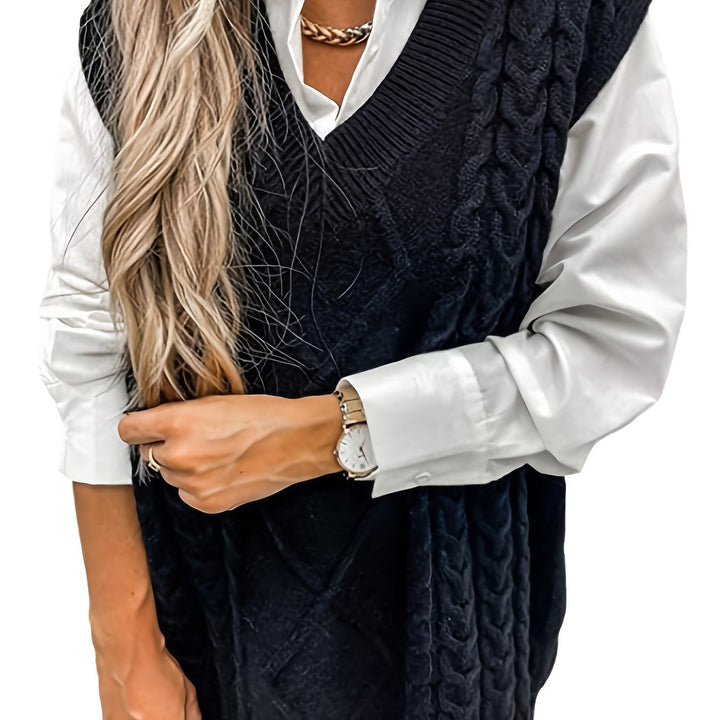 Cora | Cozy Cable-Knit V-Neck Jumper Vest