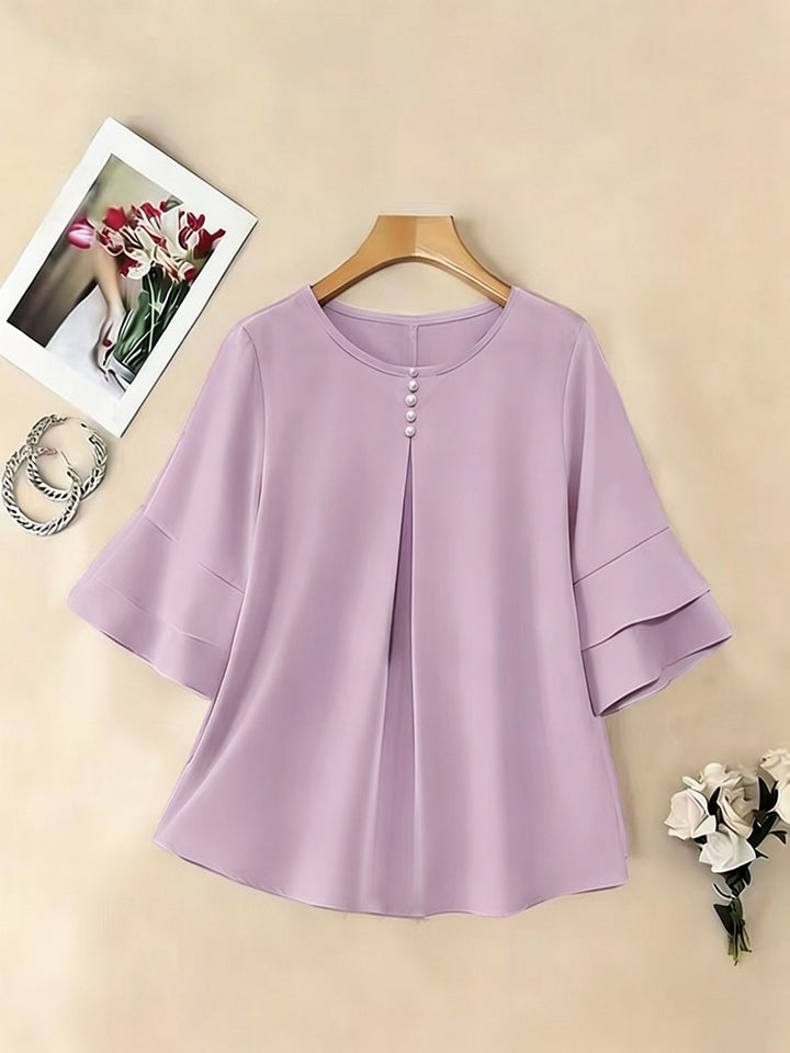 Karen | Flared-Sleeve Pleated Blouse