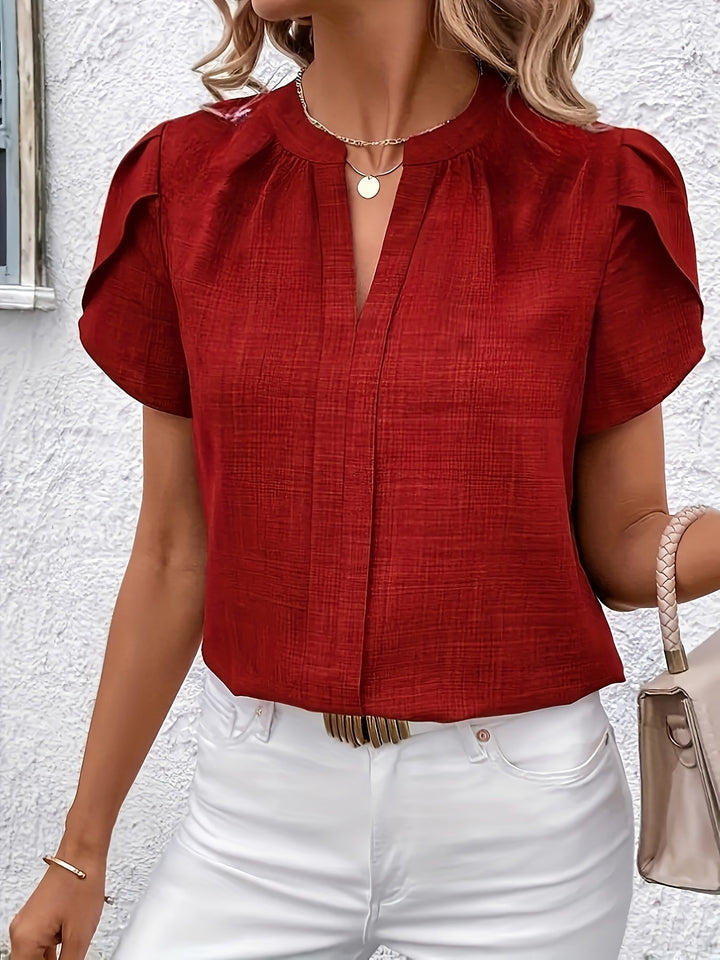 Heather | Petal Sleeve Notched Blouse