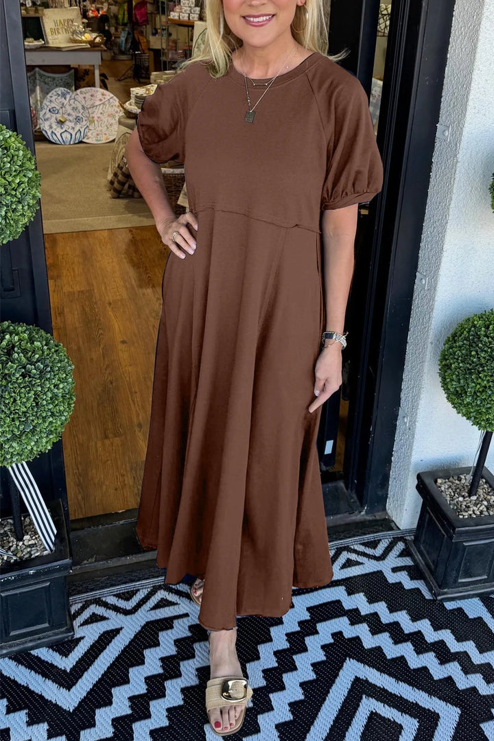 Haisley | Puff Sleeve Round Neck Maxi Dress