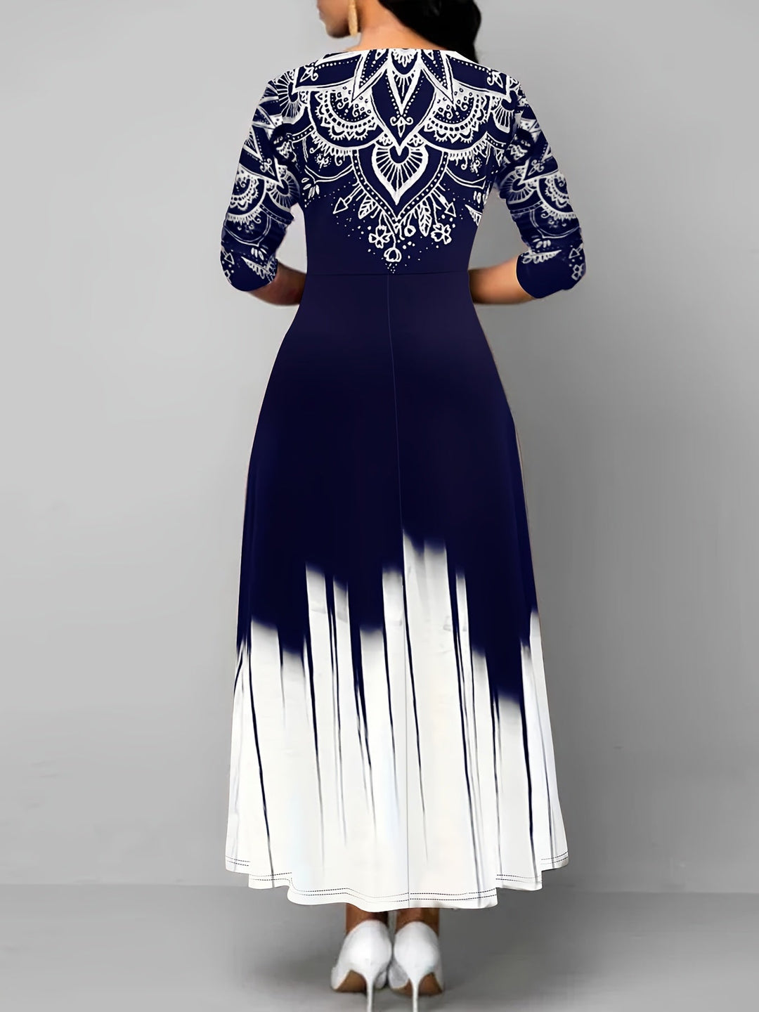 Nadia | Ornate Print Flared Maxi Dress
