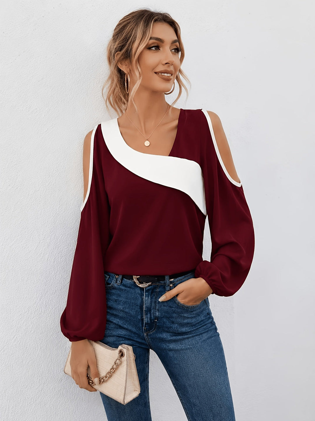 Annette | Cold-Shoulder colour Block Top