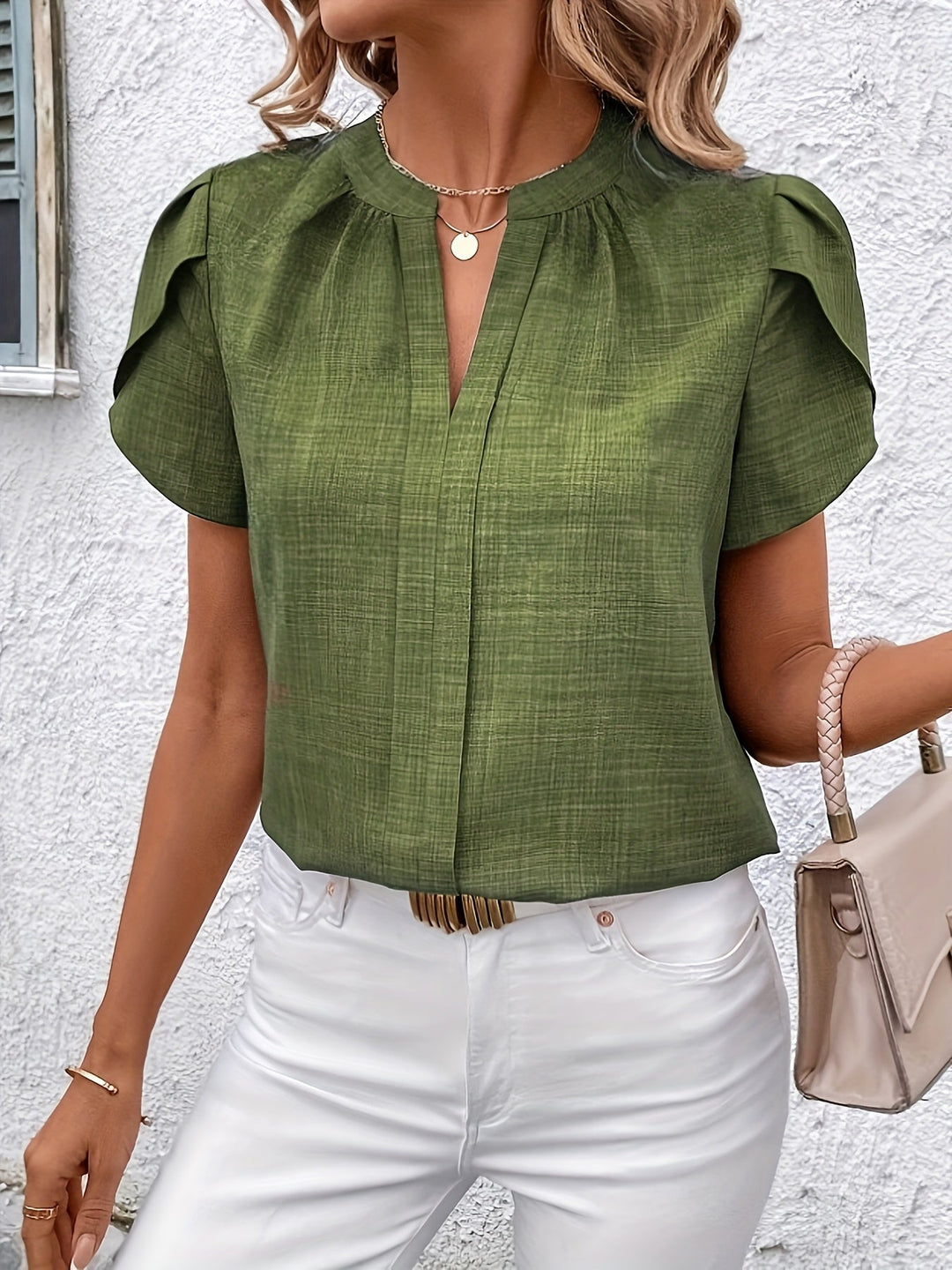 Heather | Petal Sleeve Notched Blouse