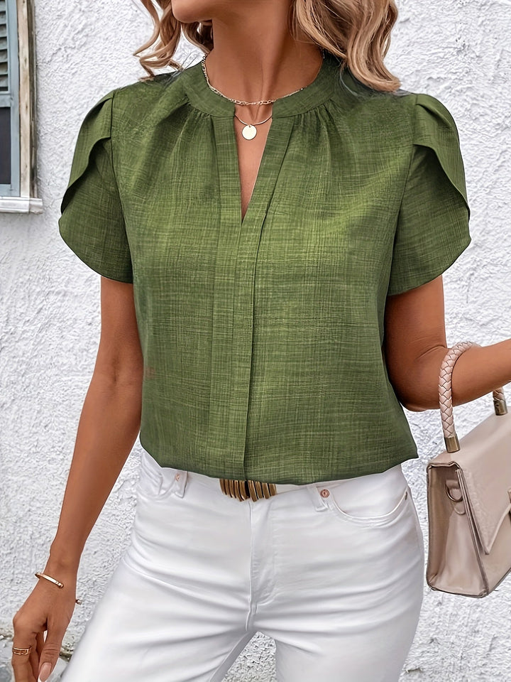 Heather | Petal Sleeve Notched Blouse