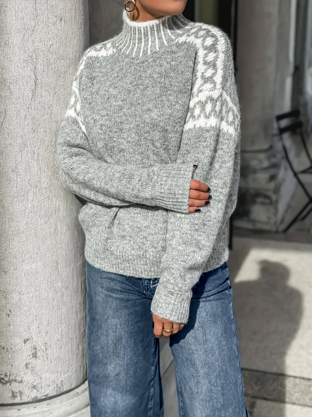 Corinna | Contrast-Trim Mock-Neck Jumper