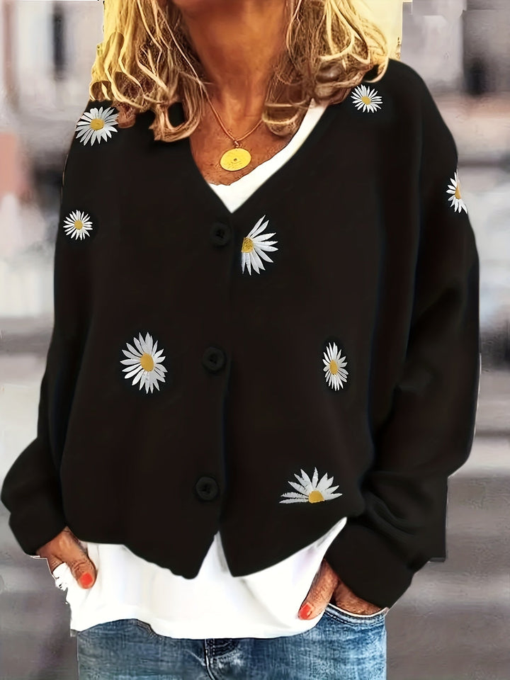 Maribel | Floral Embroidered Button-Front Cardigan