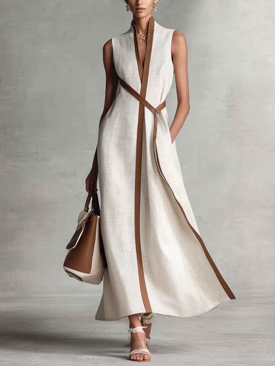 Verity | Contrast-Trim Sleeveless Midi Dress