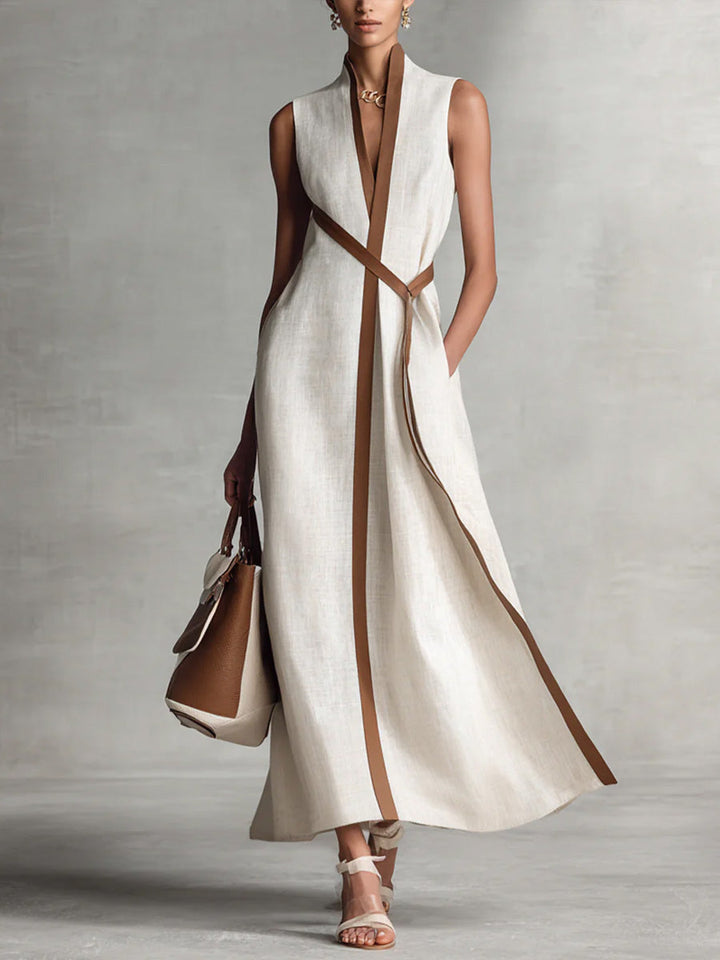 Verity | Contrast-Trim Sleeveless Midi Dress