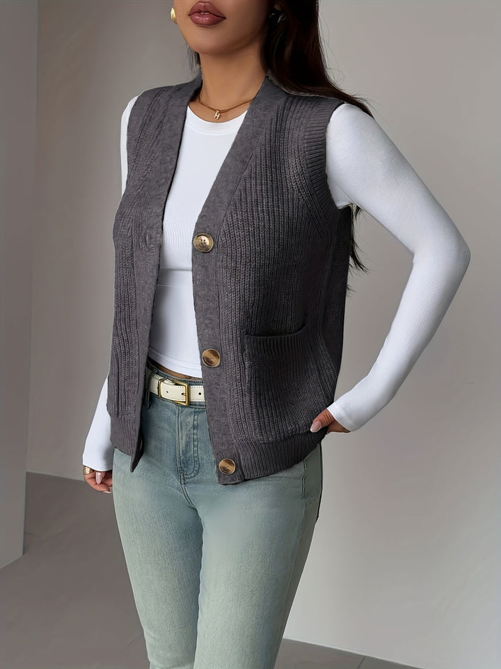 Miriam | Buttoned V-Neck Knit Vest
