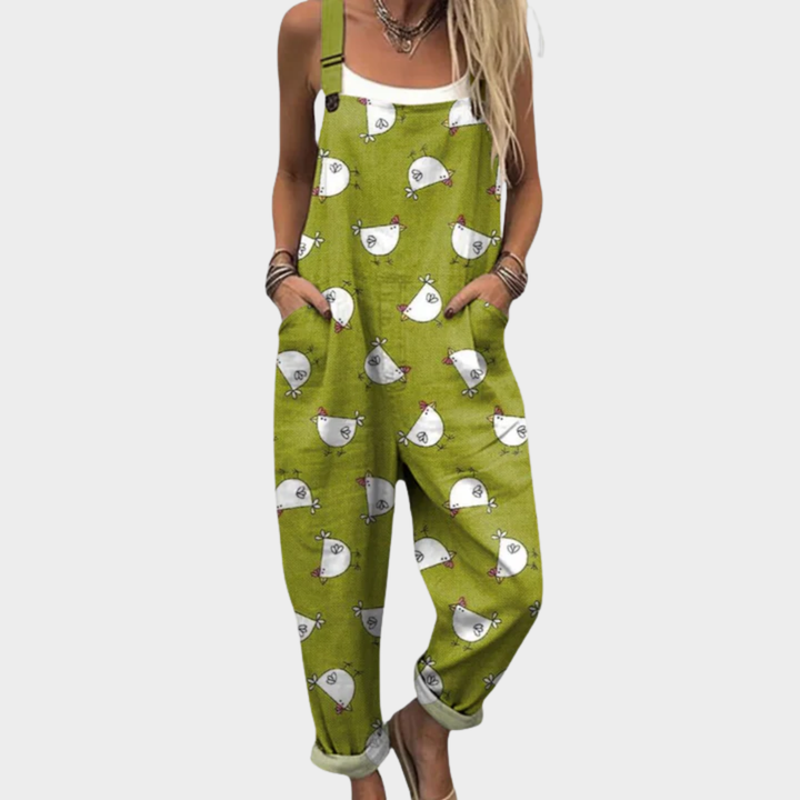 Marie | Comfortable Dotted Chicken Art Jumpsuit