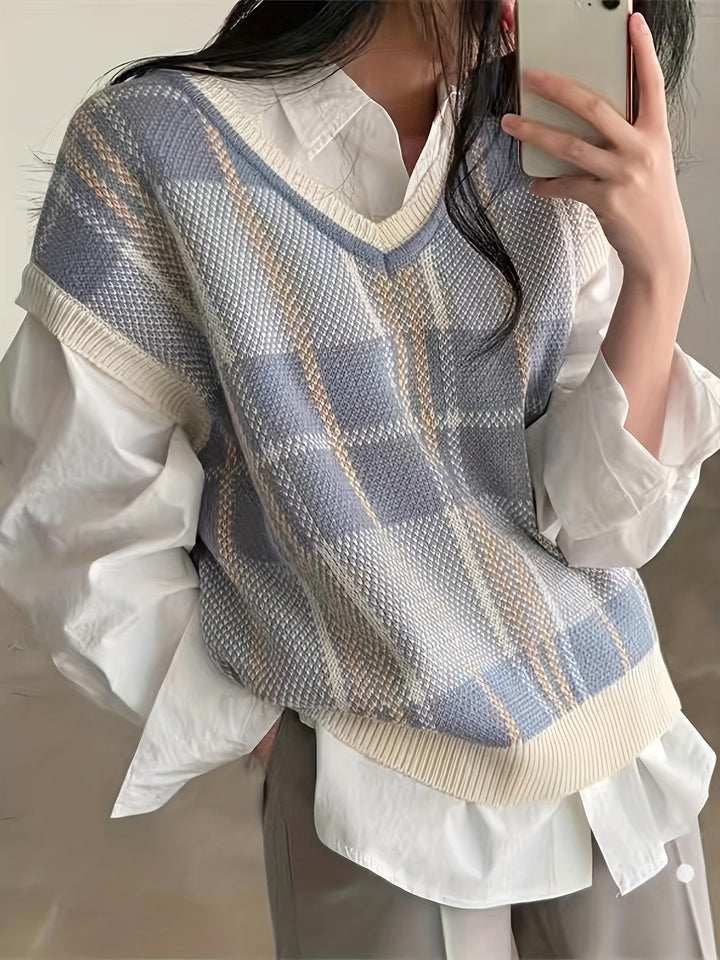 Marnie | Vintage Plaid V-Neck Jumper Vest