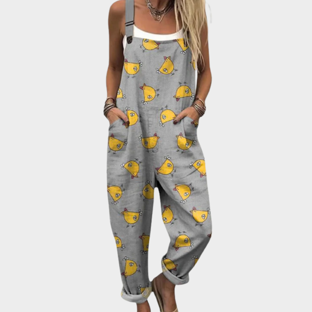 Marie | Comfortable Dotted Chicken Art Jumpsuit