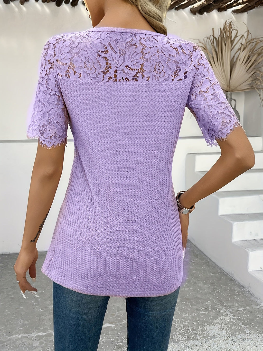 Delphine | Lace-Trimmed Button Top