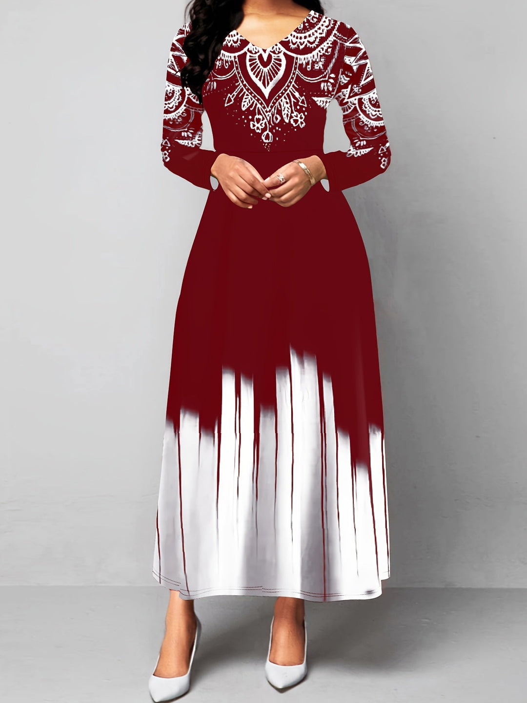Nadia | Ornate Print Flared Maxi Dress