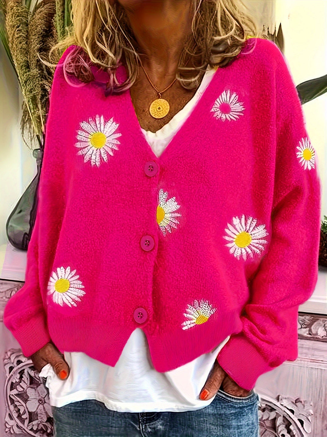 Maribel | Floral Embroidered Button-Front Cardigan