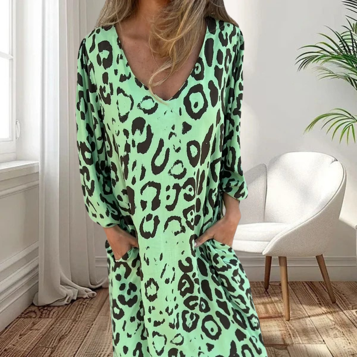 Sharon | Stylish Long V-Neck Leopard Dress