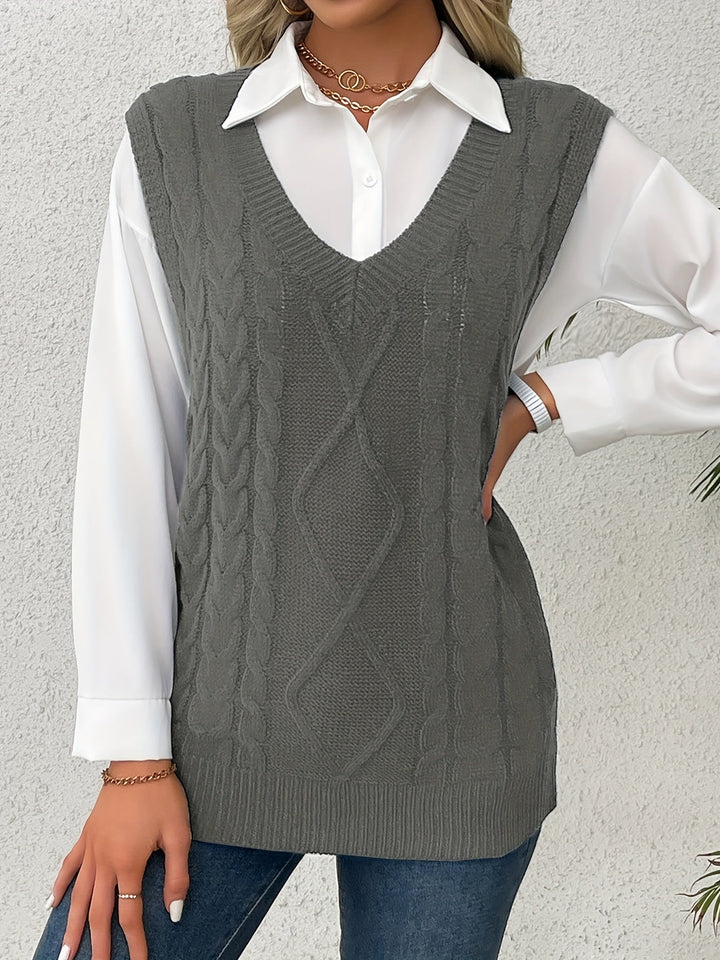 Cora | Cozy Cable-Knit V-Neck Jumper Vest