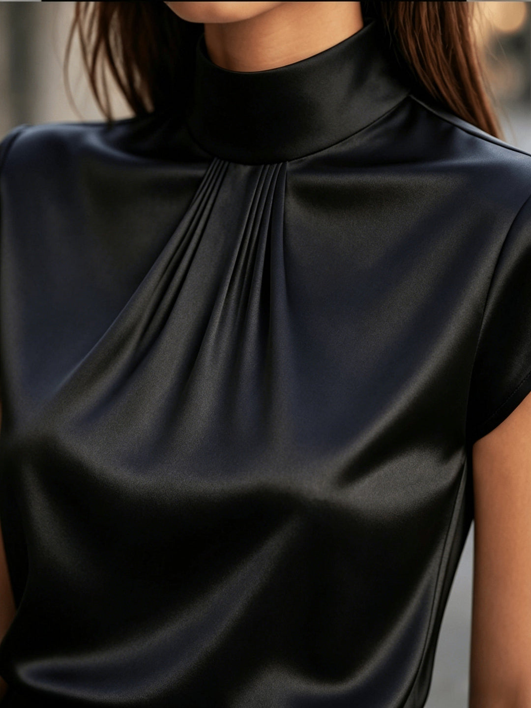 Lena | Pleated Mock-Neck Blouse