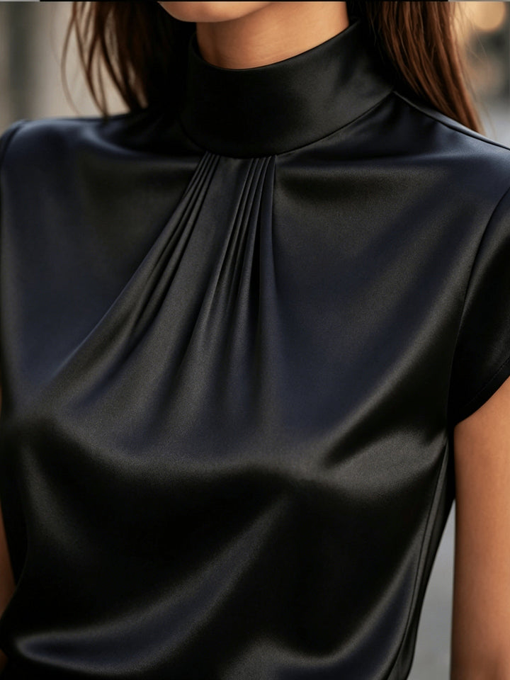 Lena | Pleated Mock-Neck Blouse