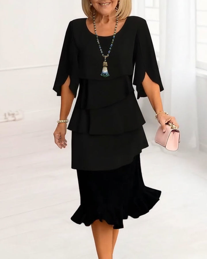 Patricia | Elegant Mid Sleeve Ruffle Dress