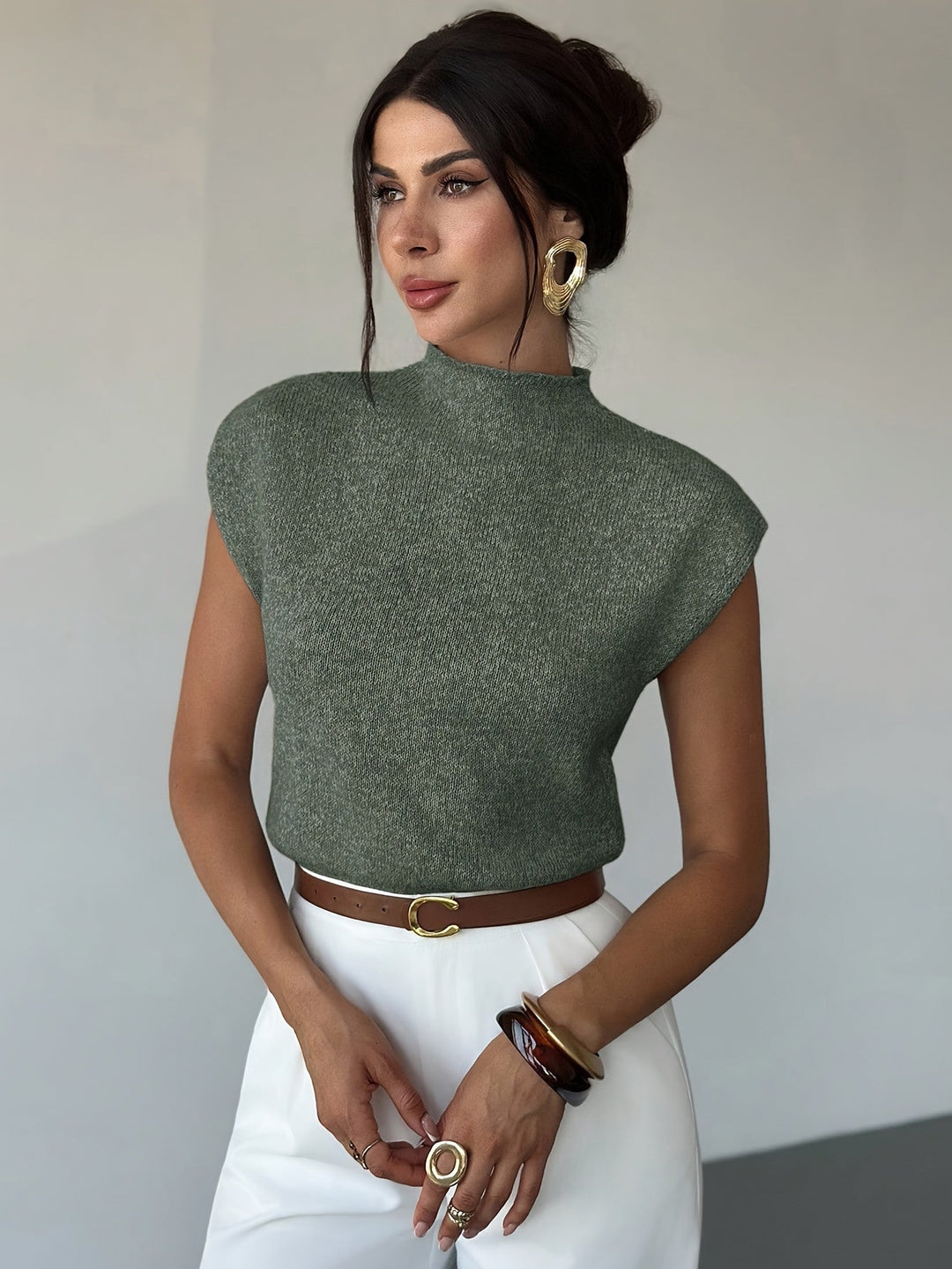 Claudia | Mock Neck Sleeveless Jumper Vest