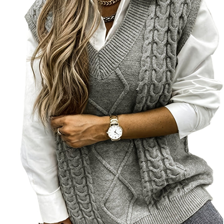 Cora | Cozy Cable-Knit V-Neck Jumper Vest