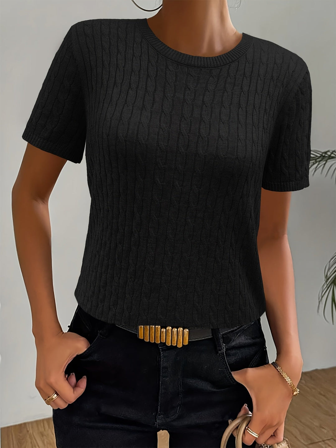Tabitha | Textured Round Neck Short Sleeve Top
