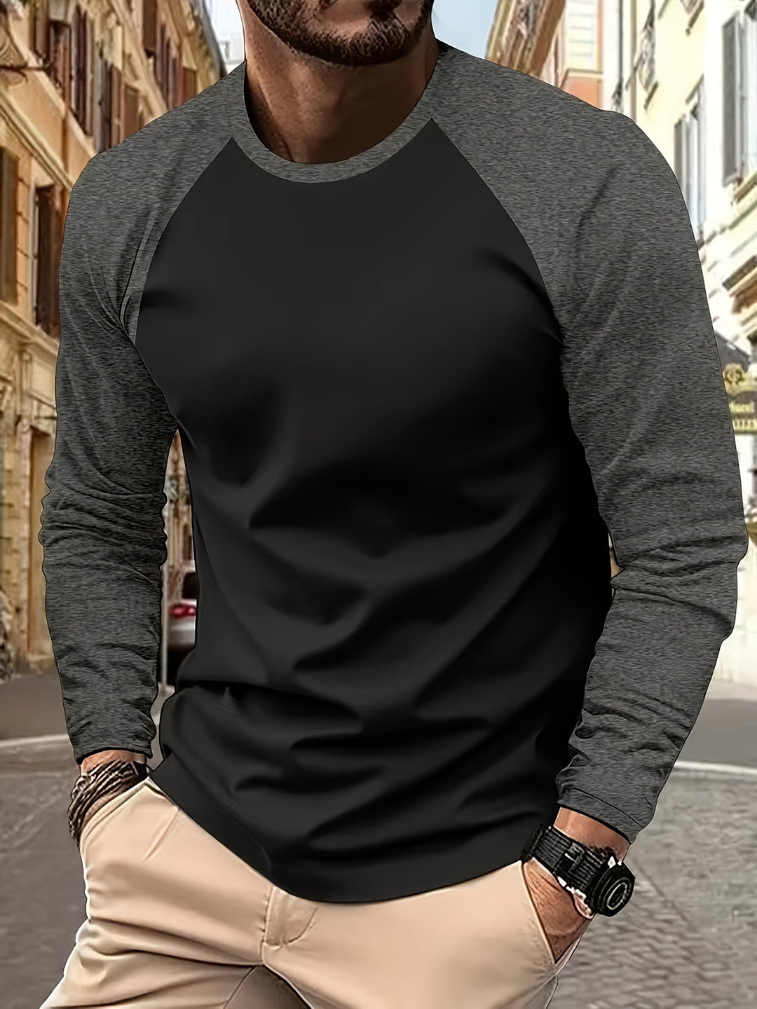 Trevor | Two-Tone Raglan Long-Sleeve Top