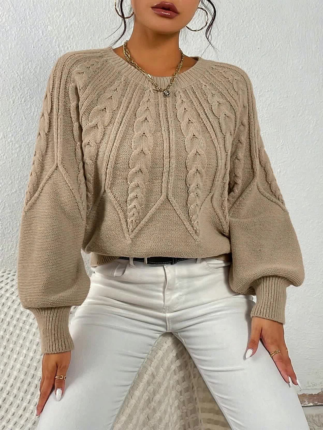 Sabine | Cable-Knit Lantern Sleeve Jumper