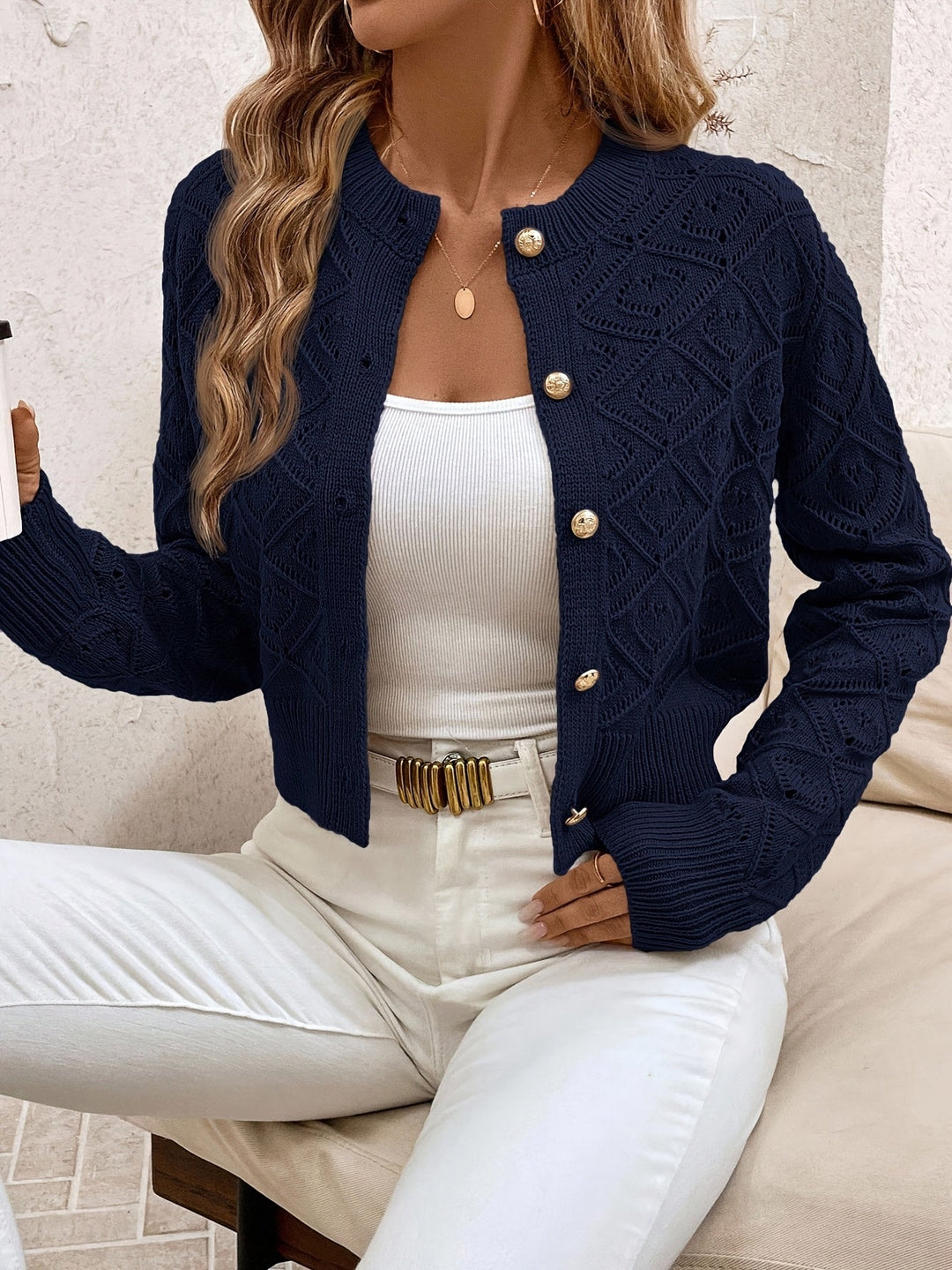 Della | Textured Button-Front Cardigan