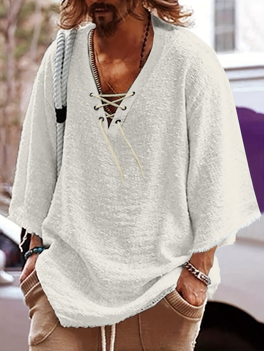 Dorian | Relaxed Lace-Up V-Neck Shirt