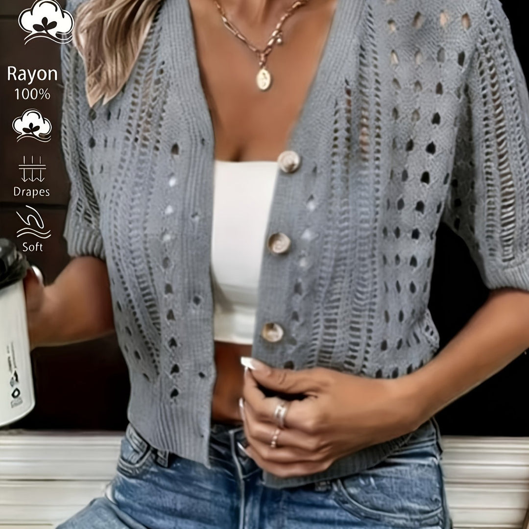 Delphine | Open-Knit Short-Sleeve Cardigan