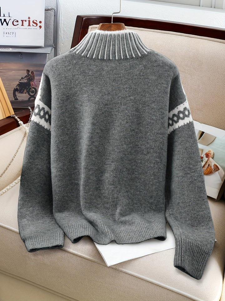Corinna | Contrast-Trim Mock-Neck Jumper