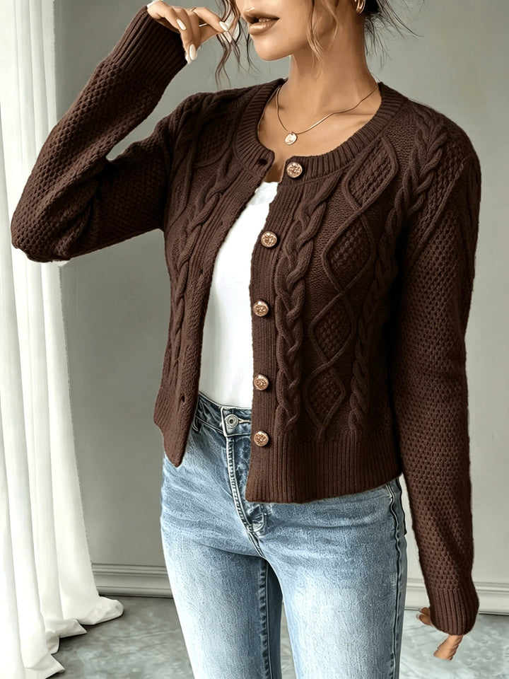 Eleanora | Cable-Knit Button-Front Cardigan