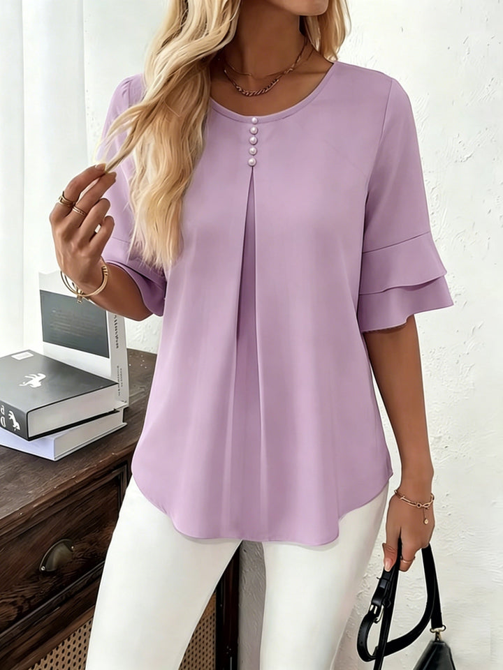 Karen | Flared-Sleeve Pleated Blouse