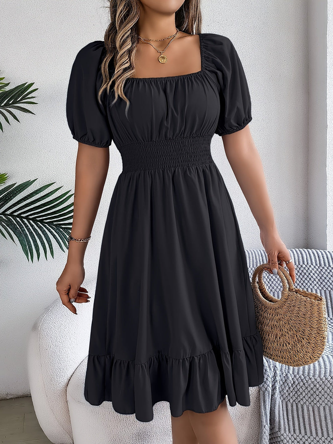Whitney | Square Neck Ruffled A-Line Dress